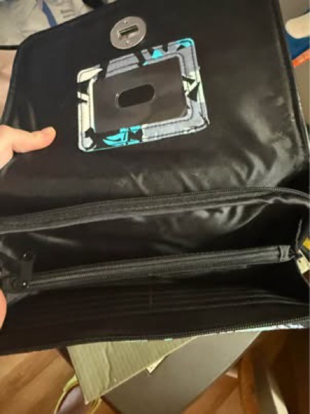 Vera Bradley Black Crossbody with Teal and Light Blue Accent Patch